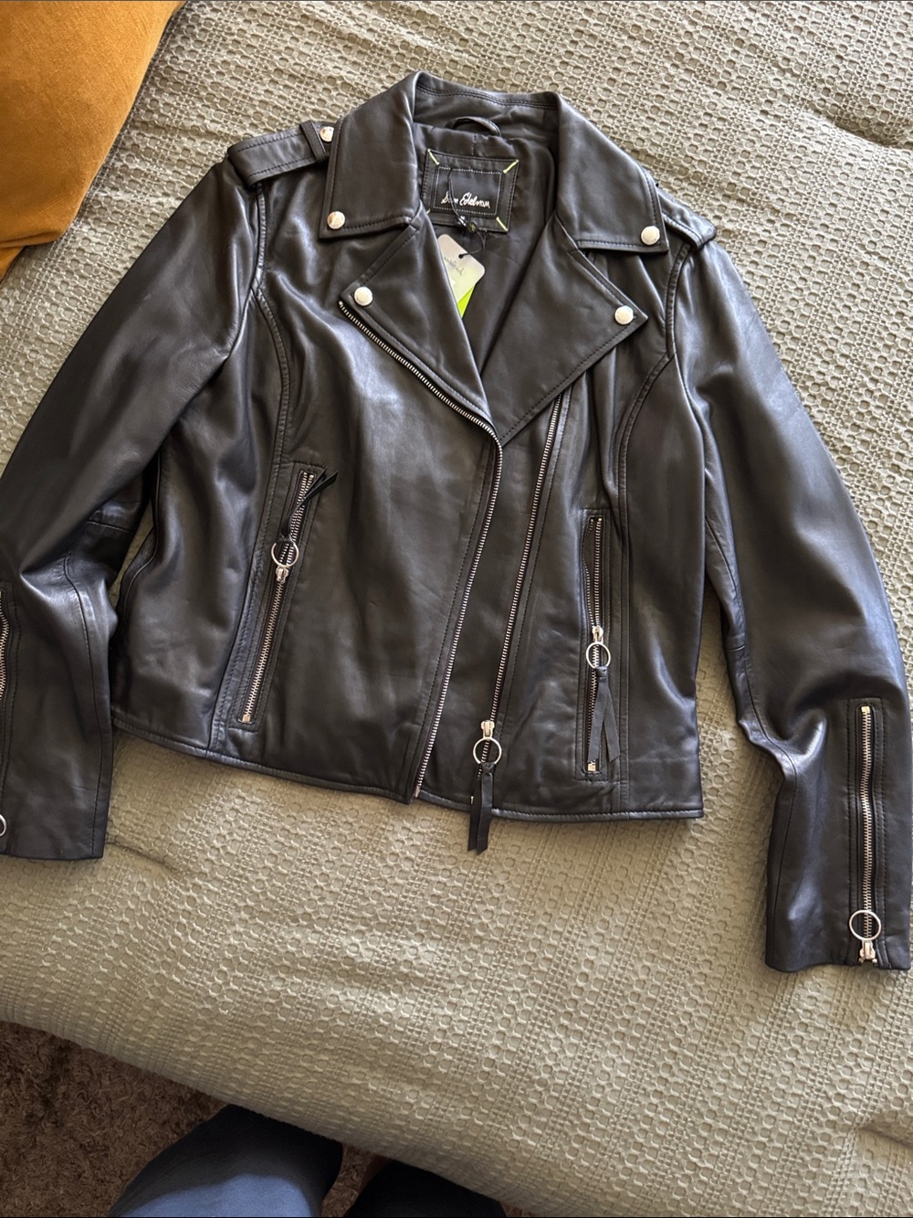 Sam Edelman Black Leather Moto Jacket with Silver Hardware